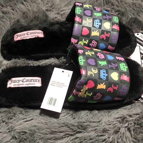 Juicy Couture JC-Hrish 2 Faux Fur Slides Slippers Women's, Size L (9-10), Black - Picture 6 of 6